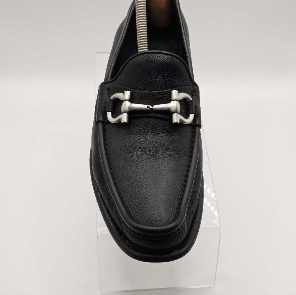 Salvatore Ferragamo Gancini Logo Leather Black Dress Loafers Mens Size 8D Shoes - Picture 3 of 16